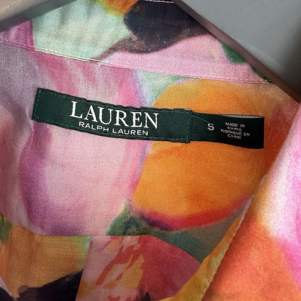 LRL Ralph Lauren Womens S Button Up Floral Silk Cotton Blouse Shirt Watercolors - Picture 3 of 15